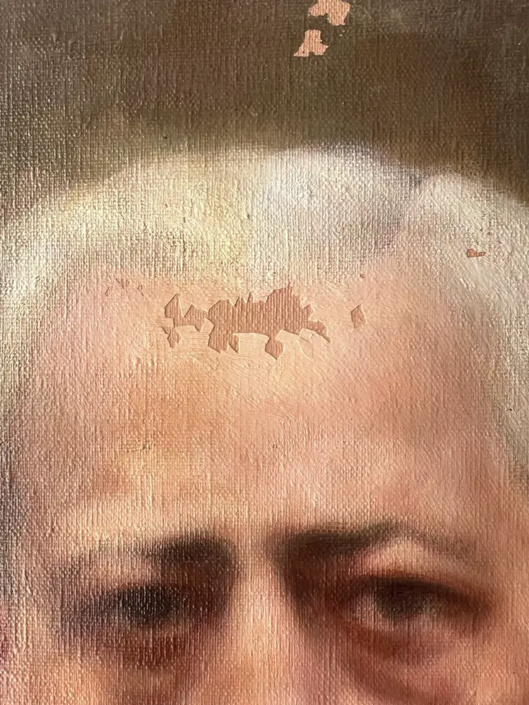 Retrato de caballero al óleo — detalle de pérdida en el cabello · restauración de cuadros