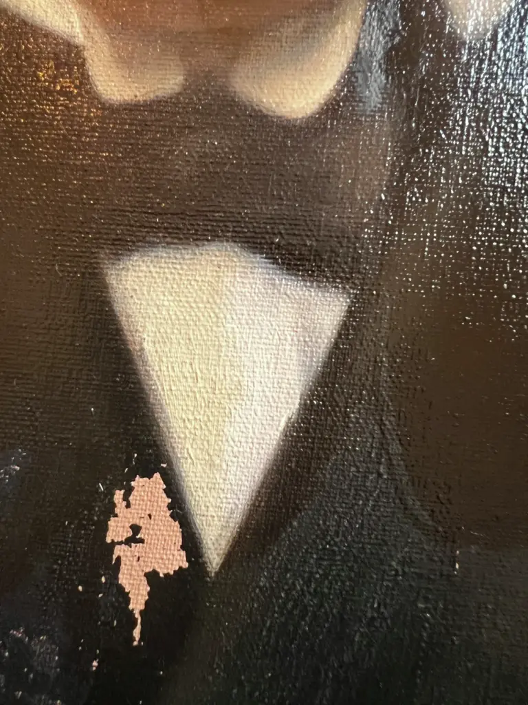 Retrato de caballero al óleo — limpieza de barniz, detalle · restauración de cuadros